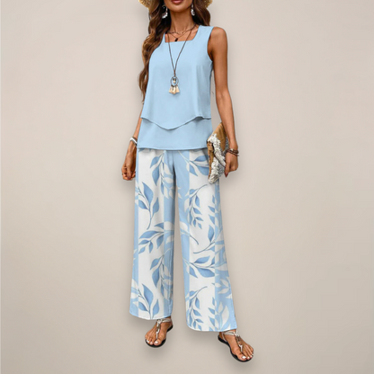 Everly | Women’s Spring Printed Wide-Leg Two Piece Set