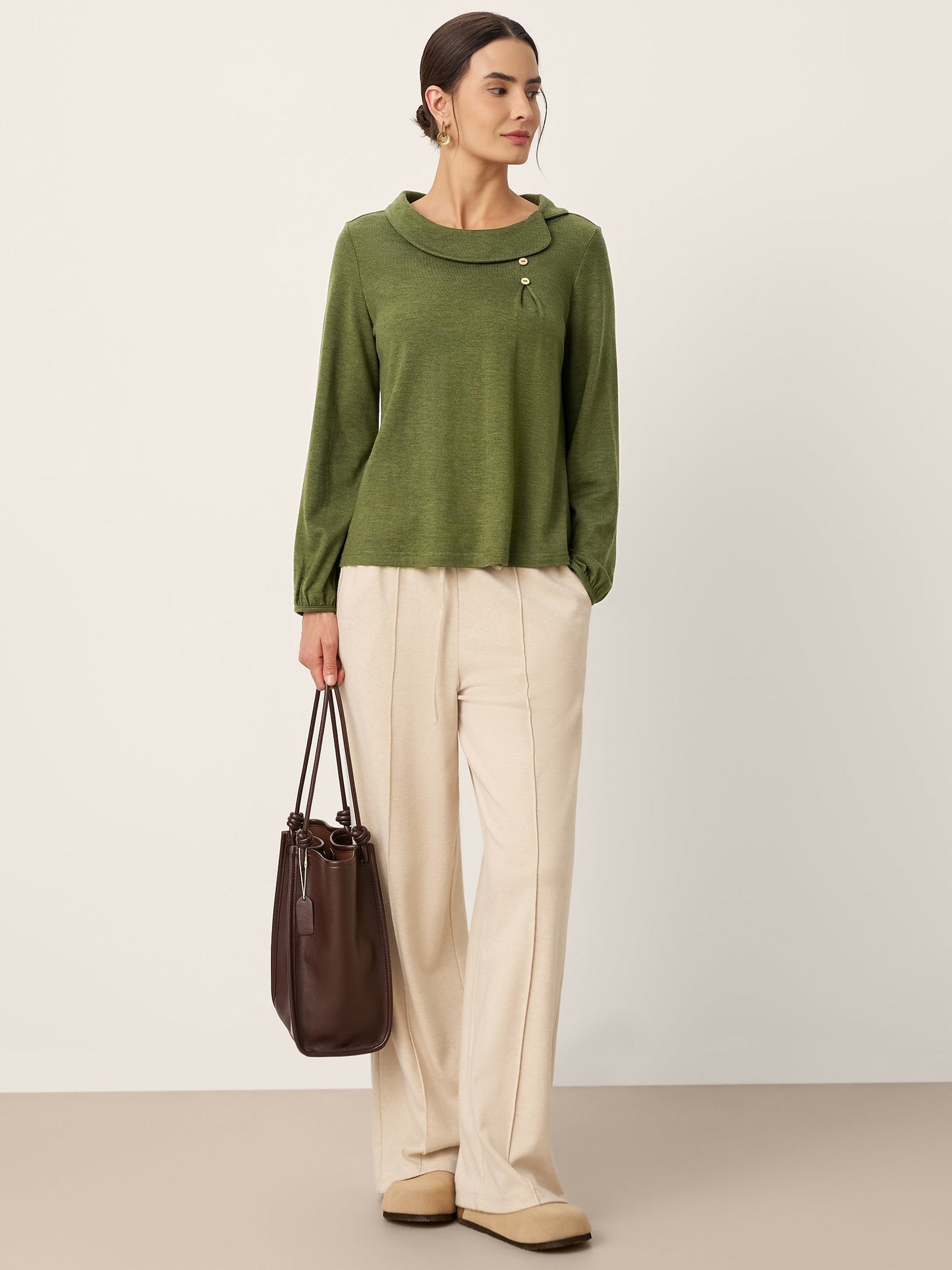 Deirdre | Women’s Wool Asymmetric Pleated Long Sleeve Top