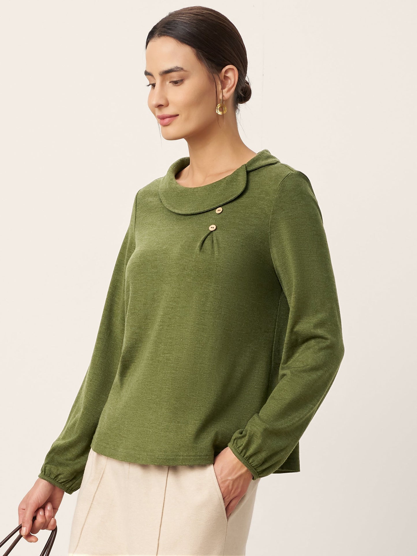 Deirdre | Women’s Wool Asymmetric Pleated Long Sleeve Top