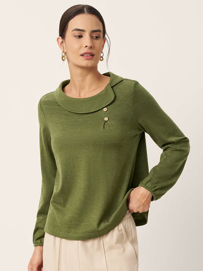 Deirdre | Women’s Wool Asymmetric Pleated Long Sleeve Top
