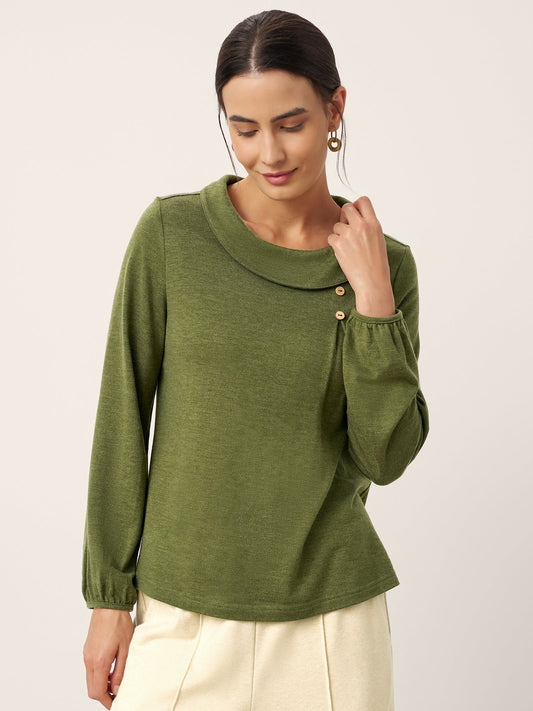 Deirdre | Women’s Wool Asymmetric Pleated Long Sleeve Top