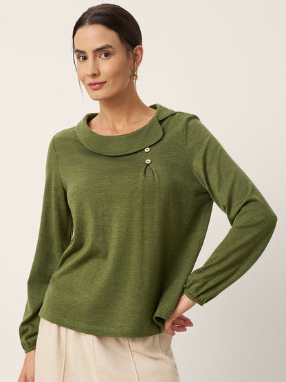 Deirdre | Women’s Wool Asymmetric Pleated Long Sleeve Top