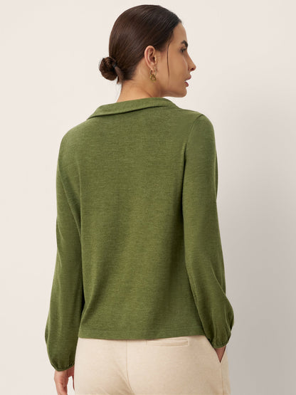 Deirdre | Women’s Wool Asymmetric Pleated Long Sleeve Top