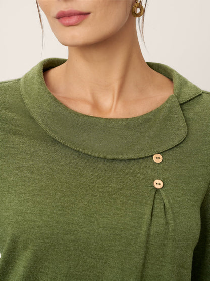 Deirdre | Women’s Wool Asymmetric Pleated Long Sleeve Top