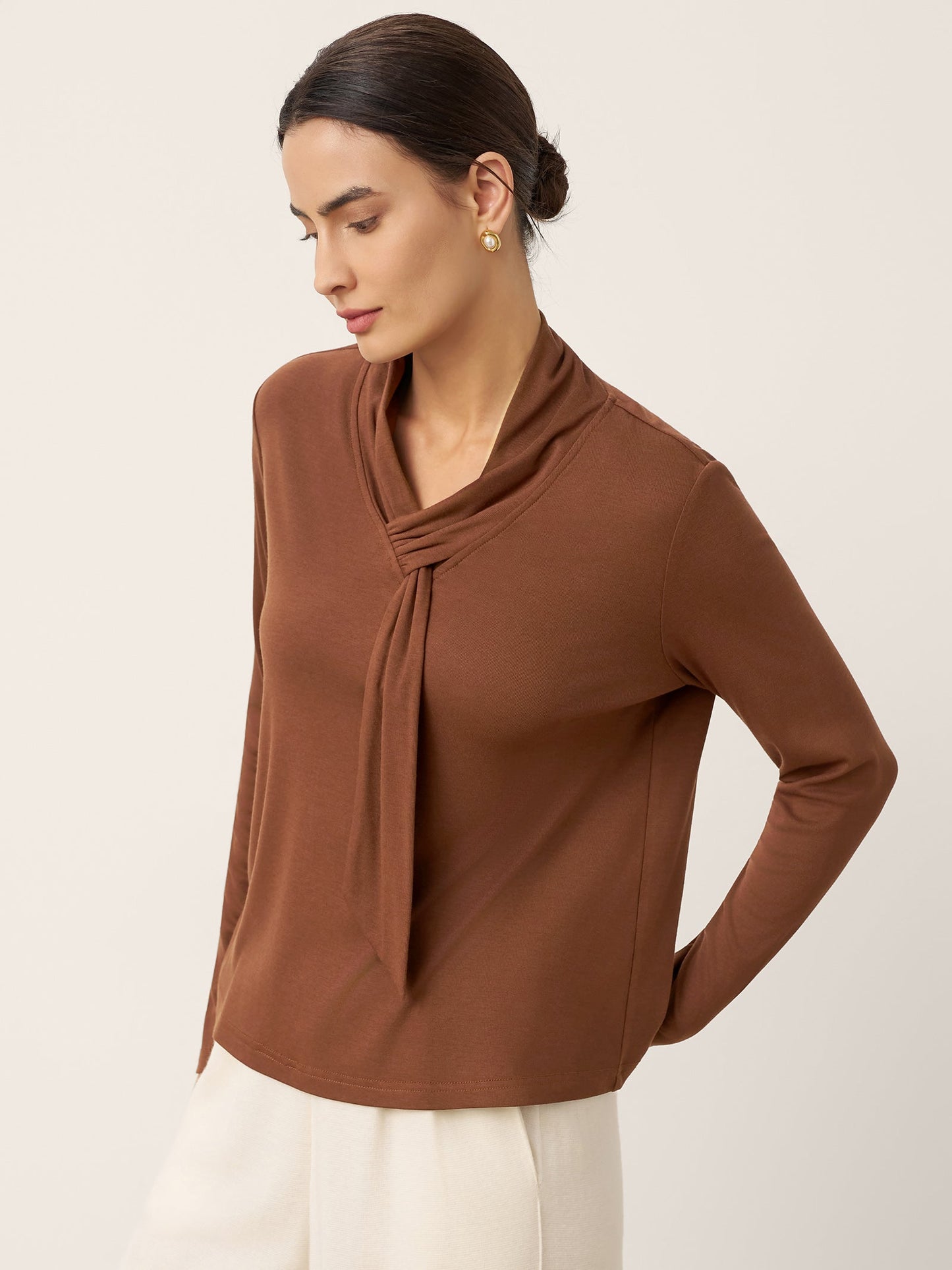 Evangeline | Women’s Wool Scarf Collar Long Sleeve Blouse