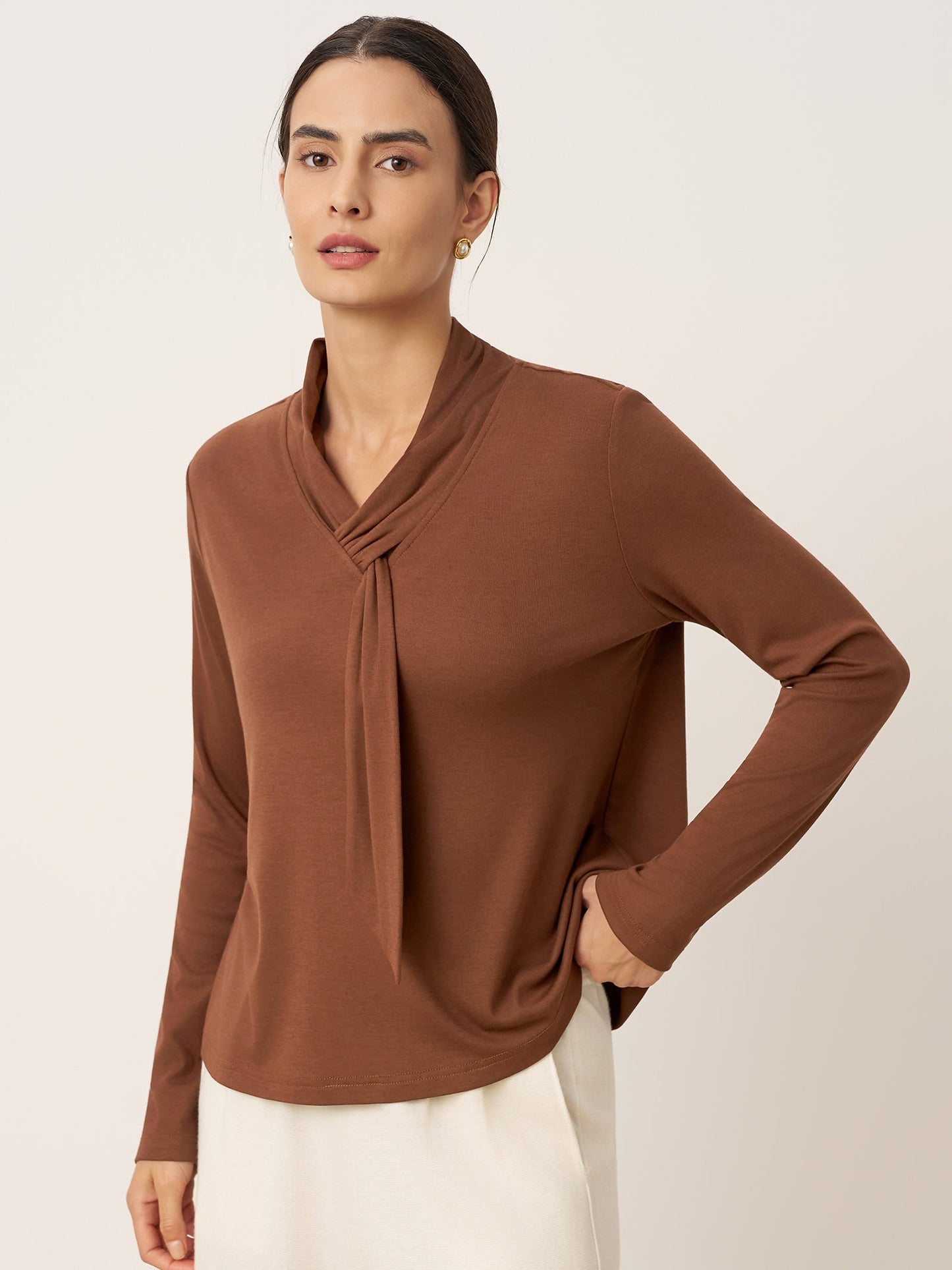Evangeline | Women’s Wool Scarf Collar Long Sleeve Blouse