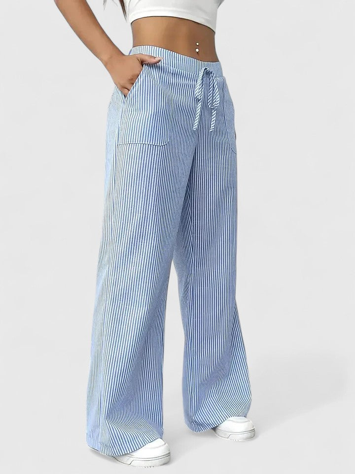Corinne | Women’s Striped Wide Leg Linen Pants