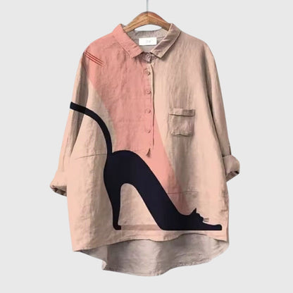 Kennedy | Women’s Cat Print Button Up Blouse