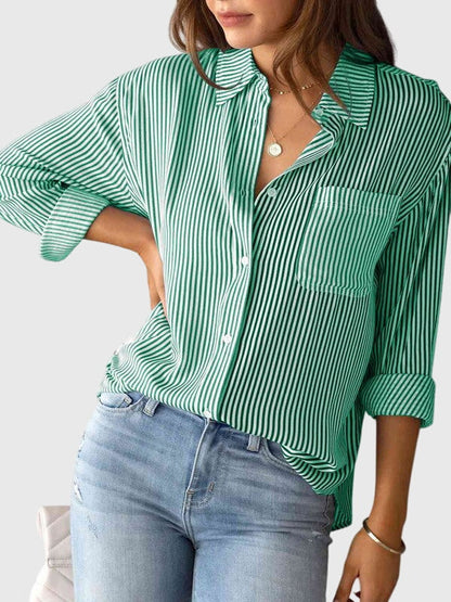 Kennedi | Women’s Striped Tie Front Collared Shirt