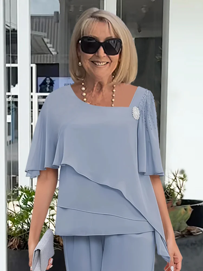 Colette | Women’s Elegant Summer Two-Piece Relaxed Top & Wide-Leg Pants Set
