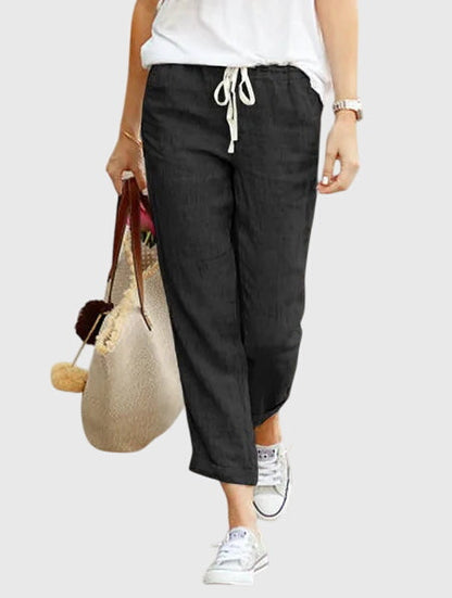 Thessaly | Women’s Drawstring Cropped Linen Trousers