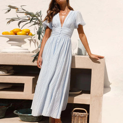 Arya | Women’s Maxi Dress with V-Neck and Button Front Detail