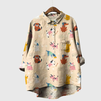 Piper | Women’s Cute Cat Print Button Up Blouse
