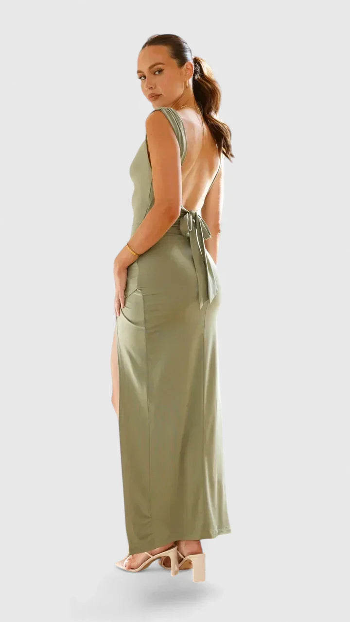 Sage | Women’s Elegant Sleeveless Slit Maxi Dress