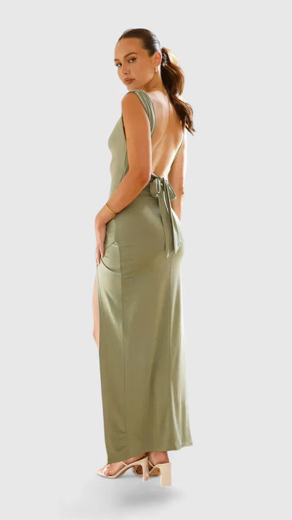 Sage | Women’s Elegant Sleeveless Slit Maxi Dress