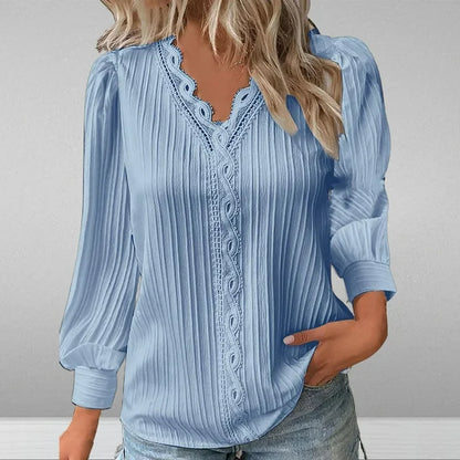 Eleanora | Women’s Pleated Blouse with Lace and V-Neck