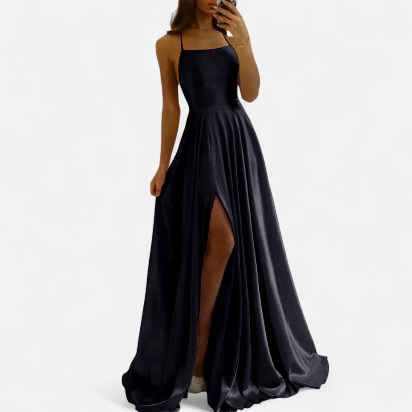 Brennan | Women’s Modern Fit Satin Slit Maxi Dress