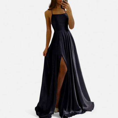 Brennan | Women’s Modern Fit Satin Slit Maxi Dress