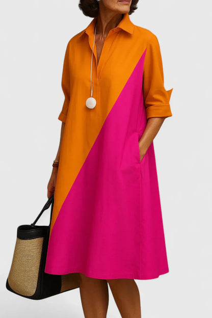Mikaela | Women’s Elegant Colorblock Midi Shirt Dress