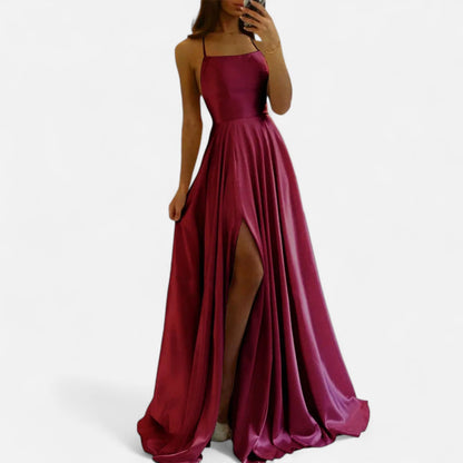 Brennan | Women’s Modern Fit Satin Slit Maxi Dress
