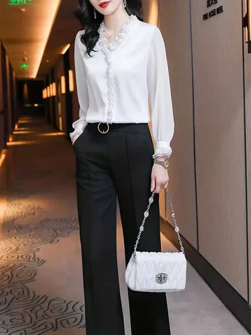 Annalise | Women’s Elegant Long Sleeve Ruffle Blouse
