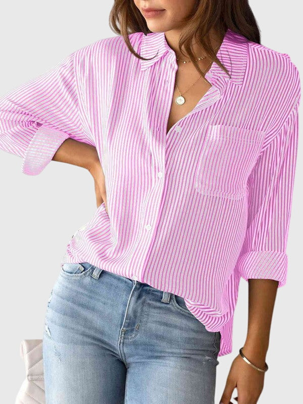 Kennedi | Women’s Striped Tie Front Collared Shirt