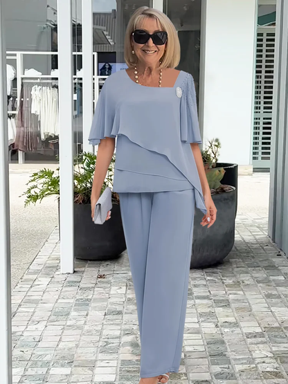 Colette | Women’s Elegant Summer Two-Piece Relaxed Top & Wide-Leg Pants Set