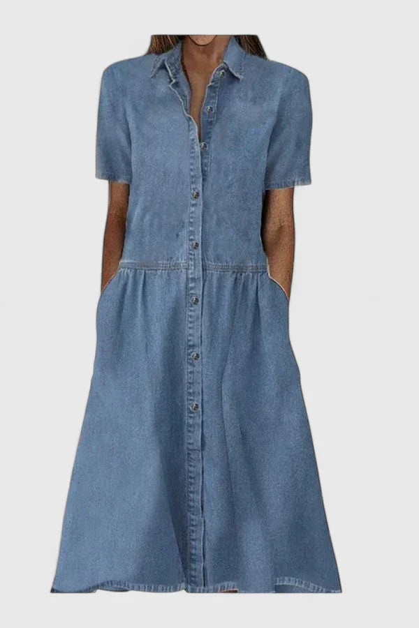 Seraphine | Women’s Button-Front Short Sleeve Denim Midi Dress