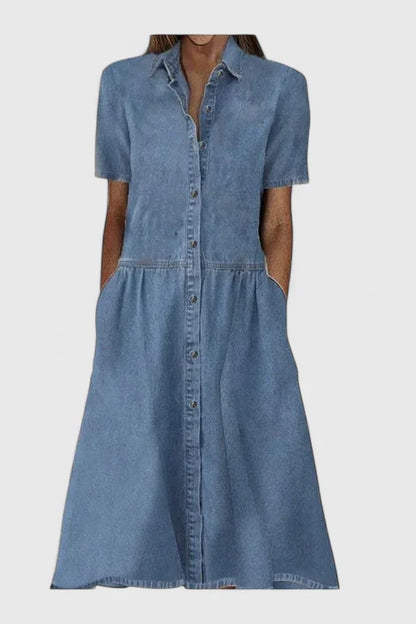 Seraphine | Women’s Button-Front Short Sleeve Denim Midi Dress