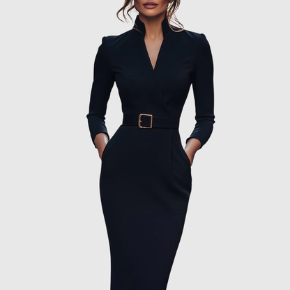 Veronica | Women’s Belted Collared Midi Dress
