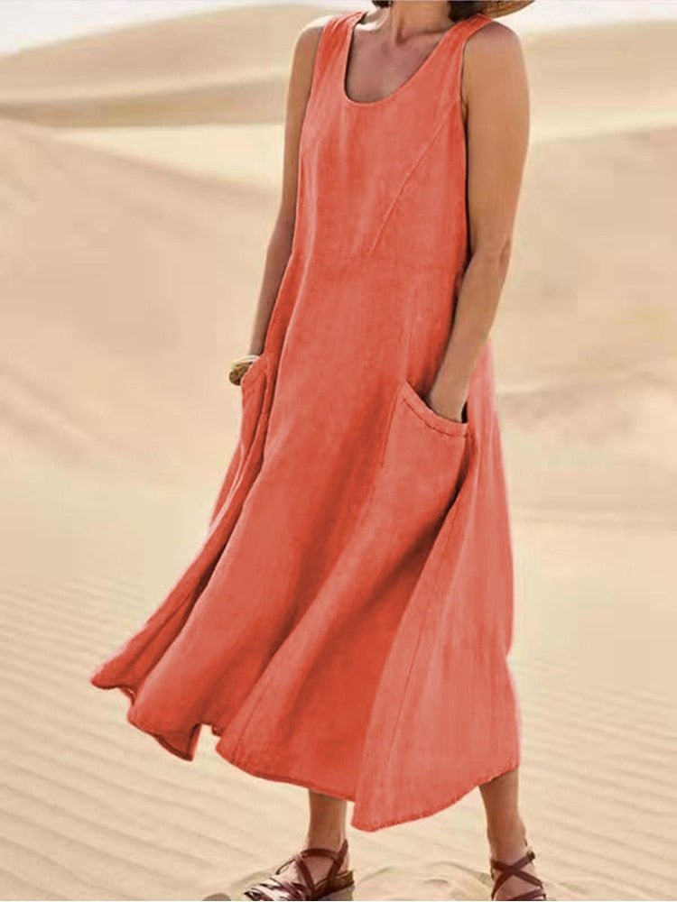 Solmira | Women’s Sleeveless Pocket Maxi Casual Dress