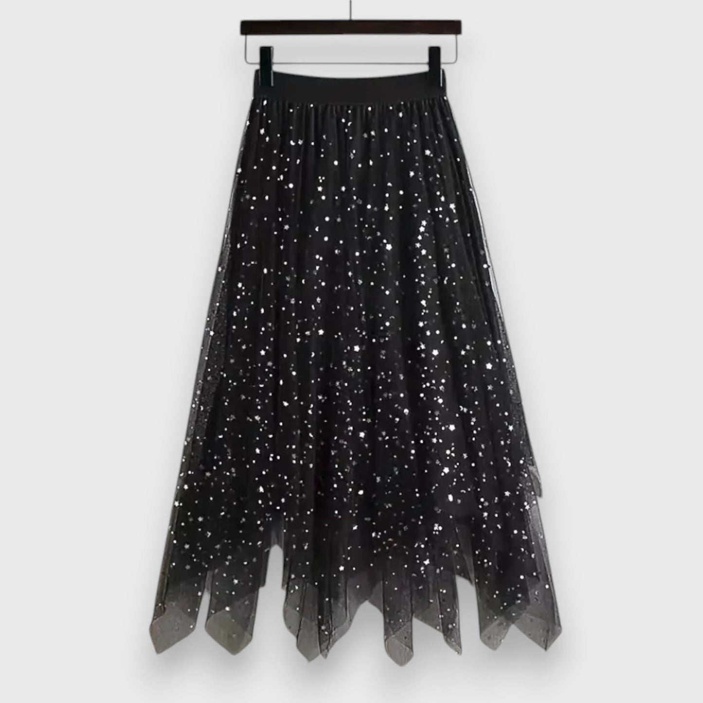Rosalie | Women’s Sparkle Mesh Handkerchief Hem Skirt