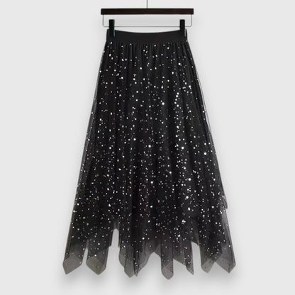 Rosalie | Women’s Sparkle Mesh Handkerchief Hem Skirt