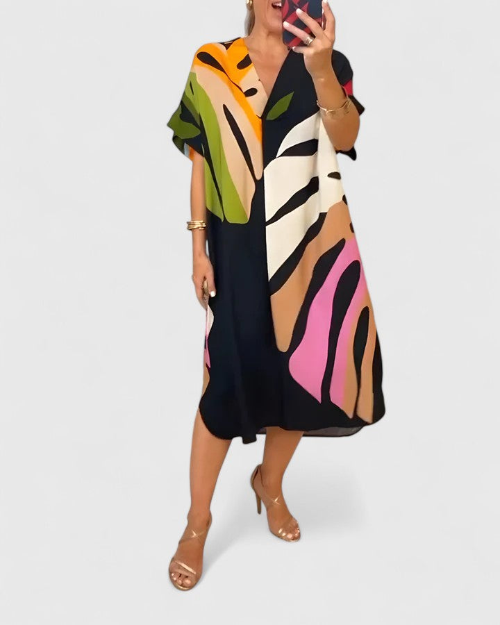 Cheyenne | Women’s Comfortable Abstract Print Midi Dress