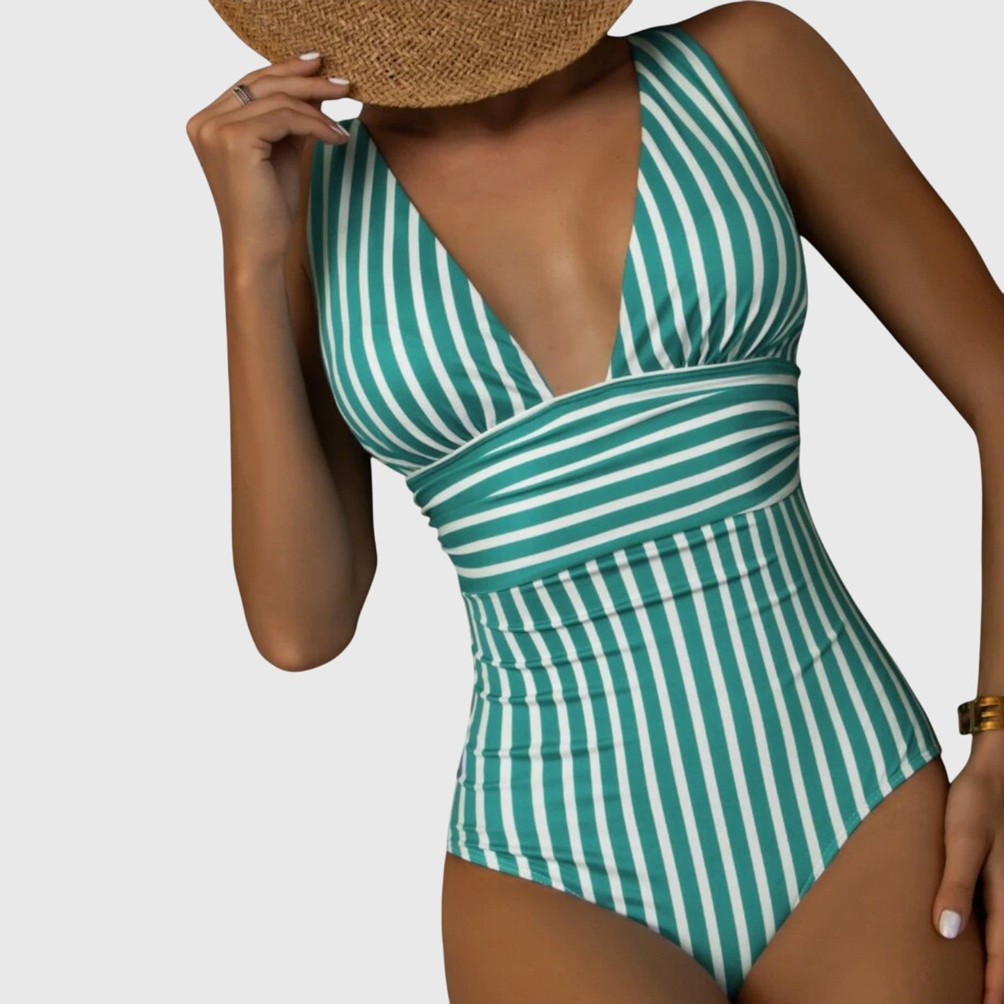 Zivara | Women’s Striped V Neck One Piece Swimsuit