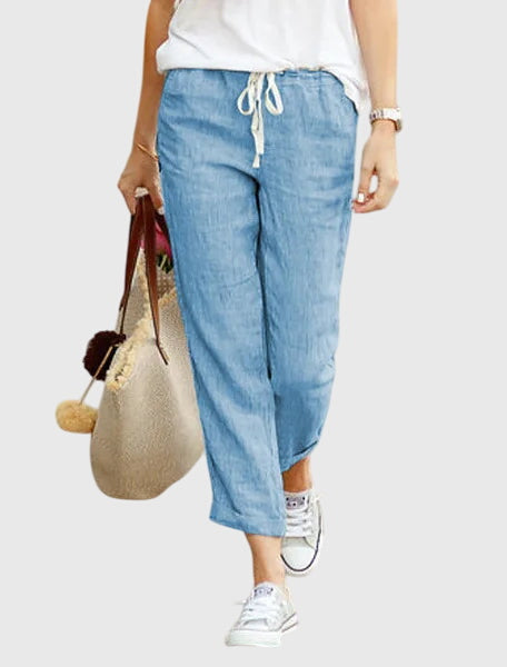Thessaly | Women’s Drawstring Cropped Linen Trousers