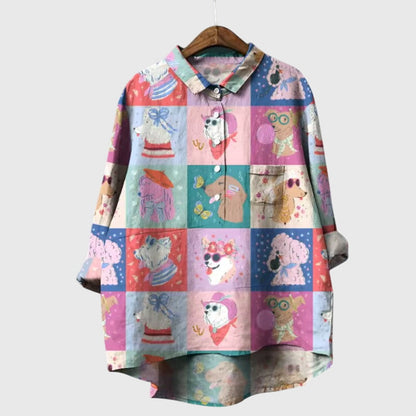 Piper | Women’s Cute Cat Print Button Up Blouse