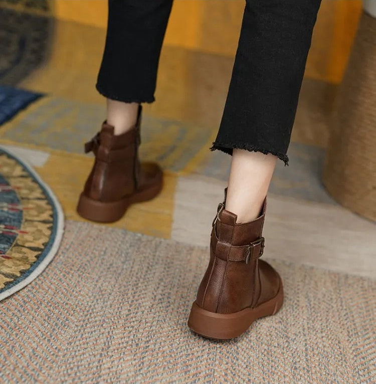 Danica | Women’s Non-Slip Retro Short Boots in Smooth Leather