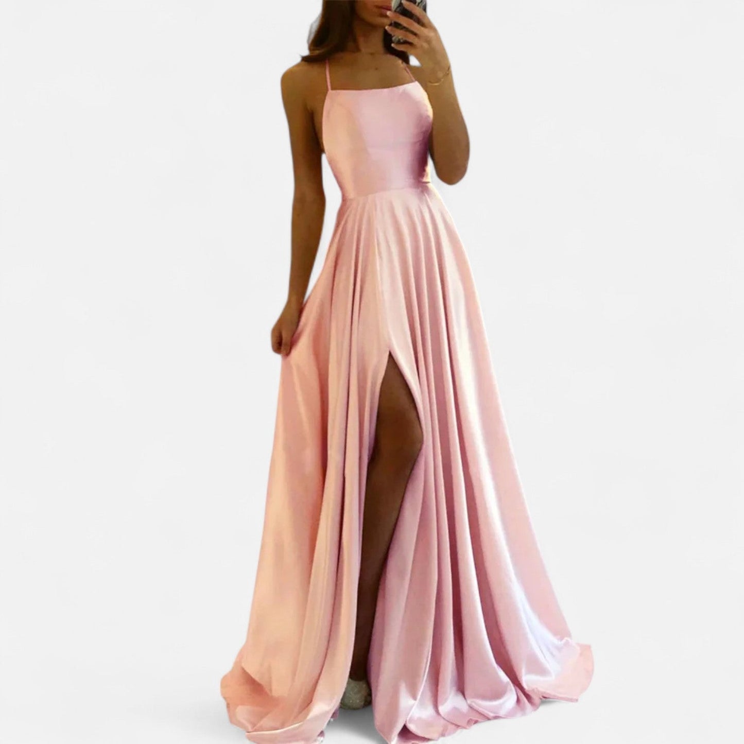 Brennan | Women’s Modern Fit Satin Slit Maxi Dress