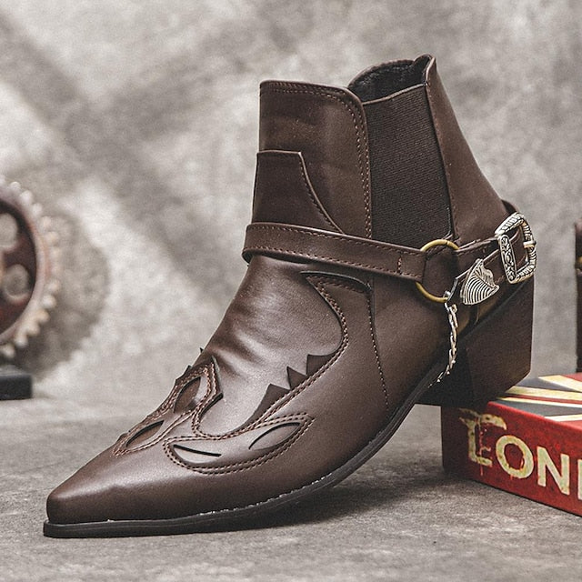 Dylan | Men’s Pointed Toe Ankle Boots with Buckle Chain