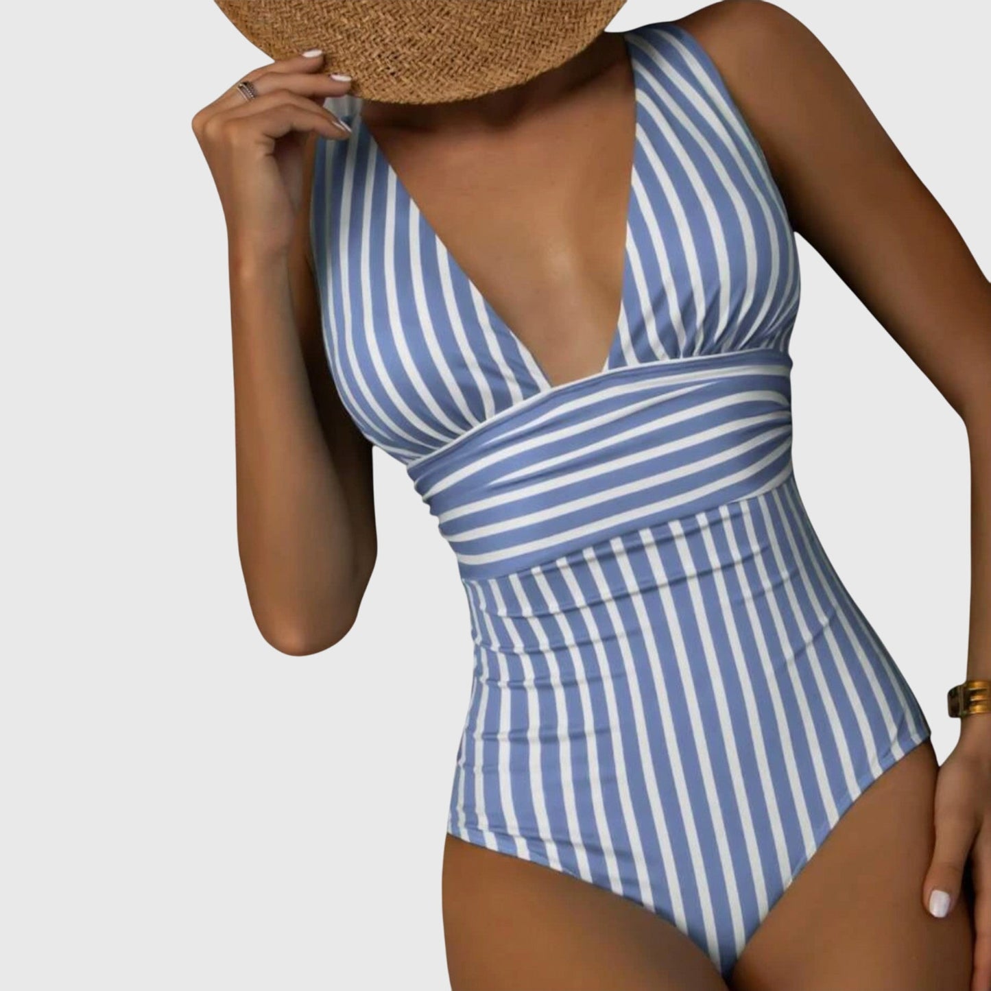 Zivara | Women’s Striped V Neck One Piece Swimsuit