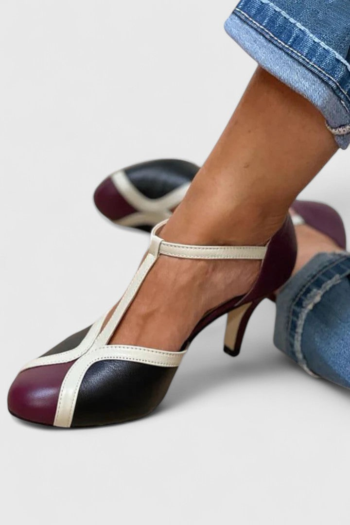 Kenna | Women’s Colorblock T Strap Kitten Heels