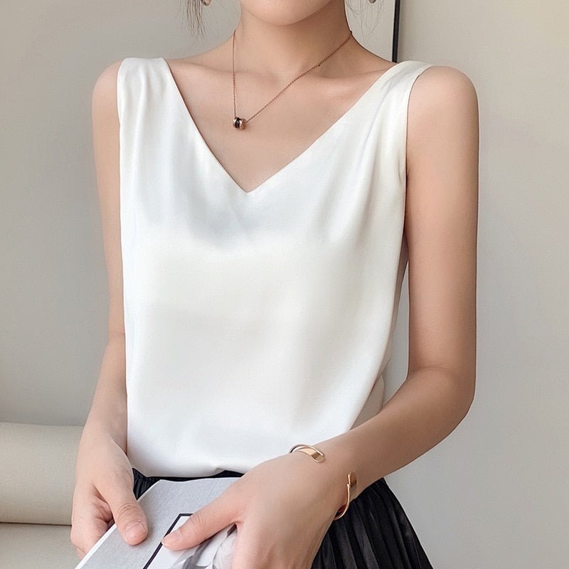Maren | Women’s Classic Relaxed Fit Draped Satin Tank Top