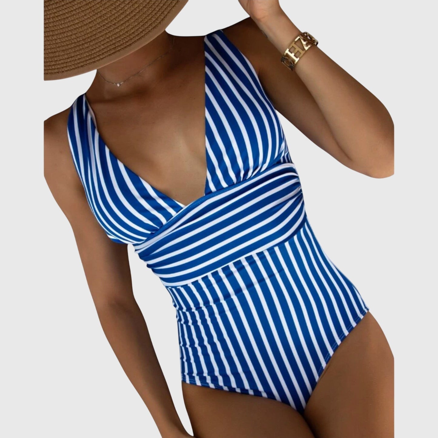 Zivara | Women’s Striped V Neck One Piece Swimsuit