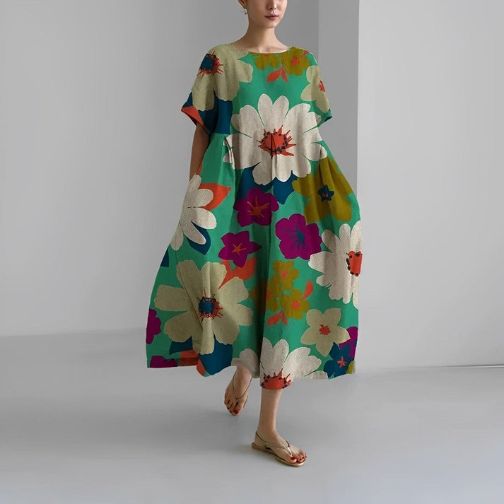 Marigold | Women’s Relaxed Style Flower Midi Dress with Loose Flowy Fit