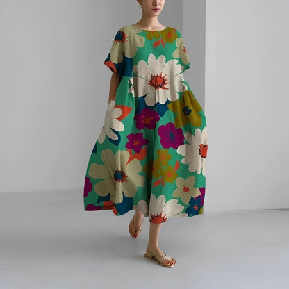 Marigold | Women’s Relaxed Style Flower Midi Dress with Loose Flowy Fit