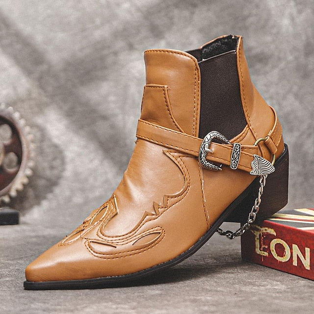 Dylan | Men’s Pointed Toe Ankle Boots with Buckle Chain