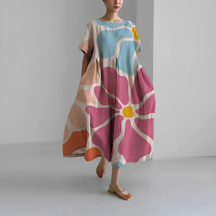 Marigold | Women’s Relaxed Style Flower Midi Dress with Loose Flowy Fit