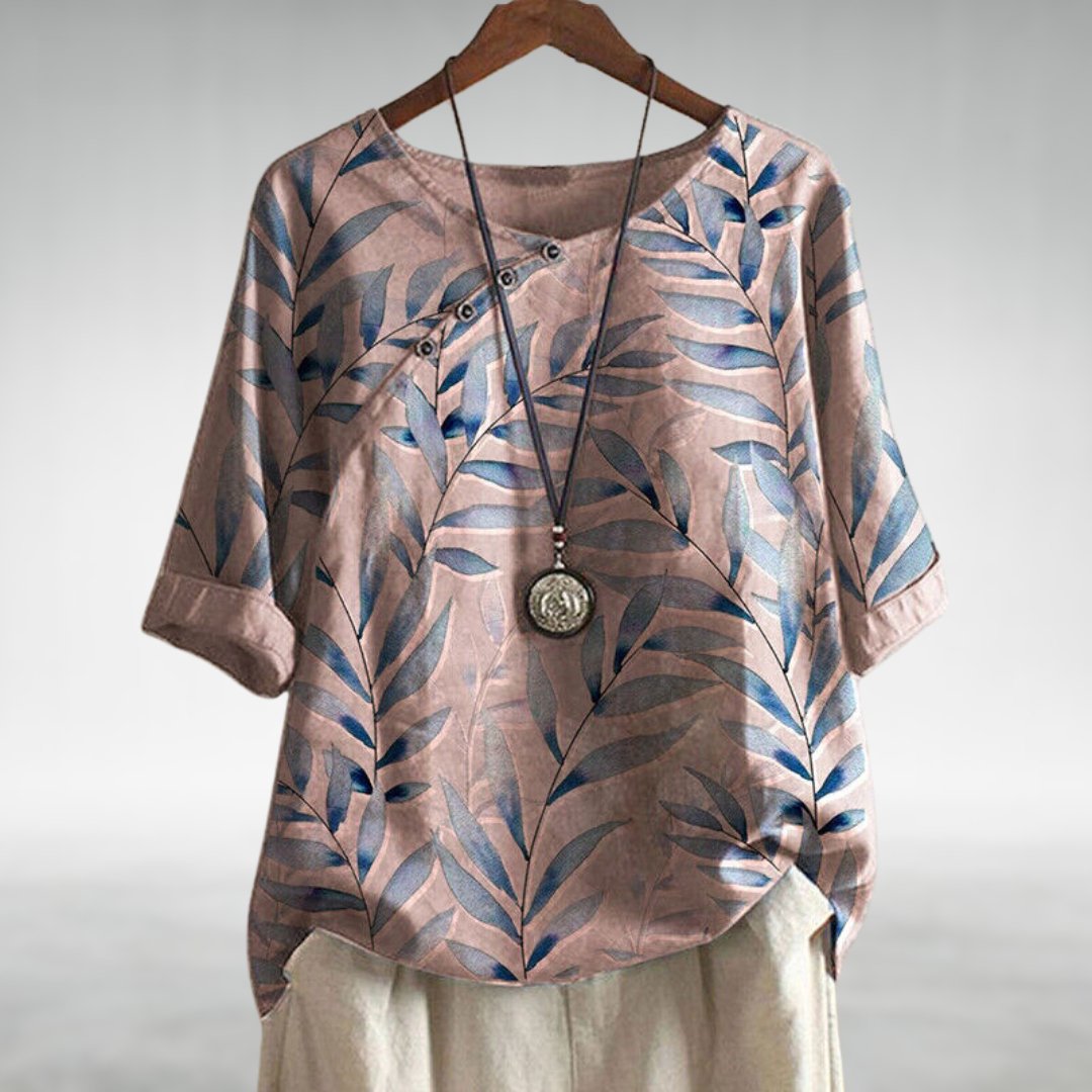 Marina | Women’s Casual Leaf Print Button Blouse with Airy Fit