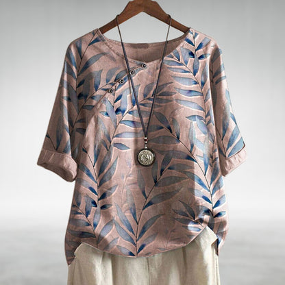 Marina | Women’s Casual Leaf Print Button Blouse with Airy Fit